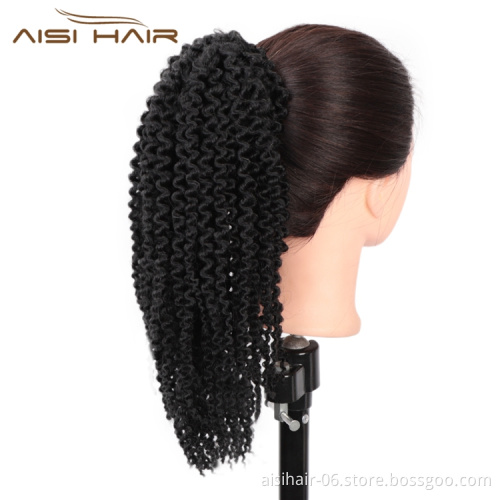 Aisi Hair Afro Kinky Synthetic Fiber Ponytail Hair Extension Pieces Wrap Drawstring Short Black Kinky Curly Synthetic Ponytails